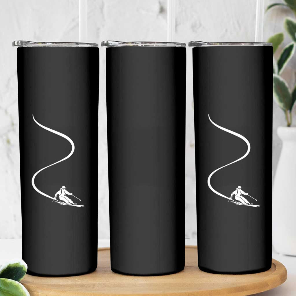 Skiing Skinny Tumbler Skier With Tracks In Deep Powder Snow Freeride Gift