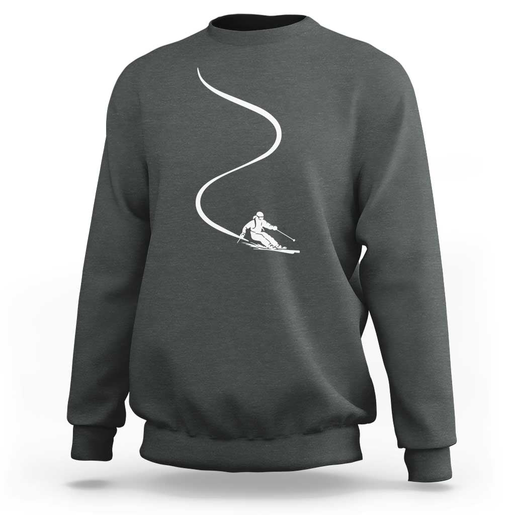 Skiing Sweatshirt Skier With Tracks In Deep Powder Snow Freeride Gift - Wonder Print Shop