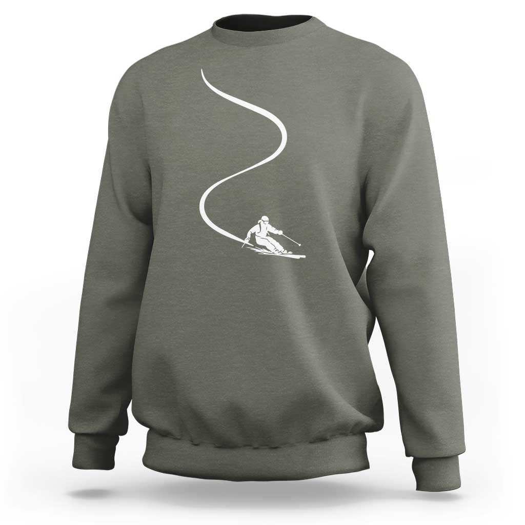 Skiing Sweatshirt Skier With Tracks In Deep Powder Snow Freeride Gift - Wonder Print Shop