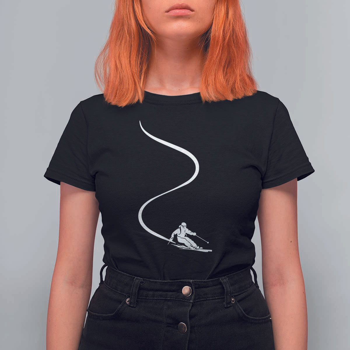 Skiing T Shirt For Women Skier With Tracks In Deep Powder Snow Freeride Gift - Wonder Print Shop
