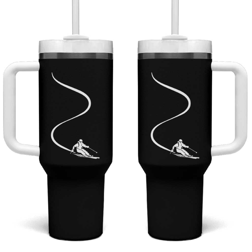 Skiing Tumbler With Handle Skier With Tracks In Deep Powder Snow Freeride Gift