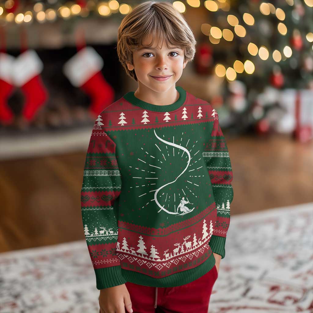 Skiing Knitted Sweatshirt Skier With Tracks In Deep Powder Snow Freeride Gift - Wonder Print Shop