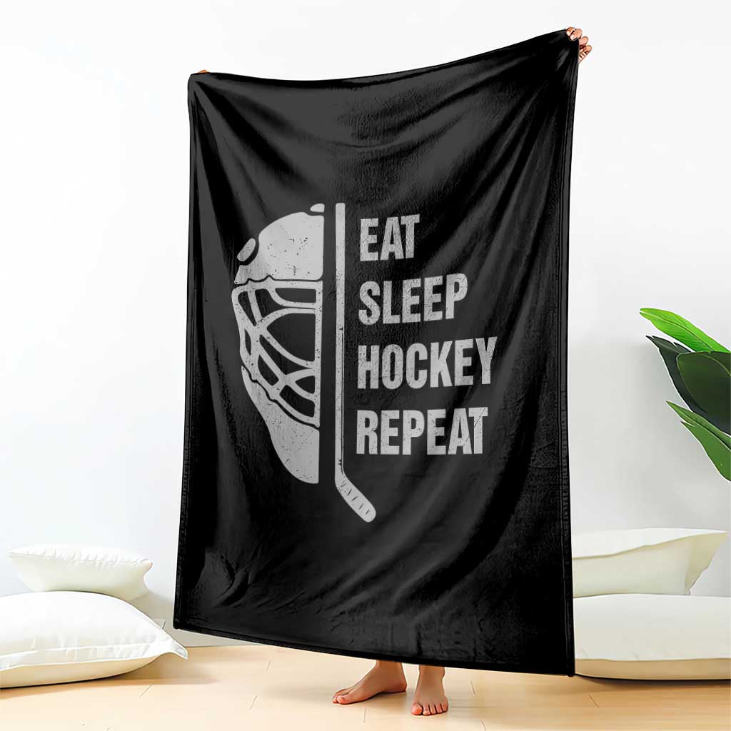 Ice Hockey Player Throw Blanket Funny Eat Sleep Hockey Repeat Sport Fan - Wonder Print Shop