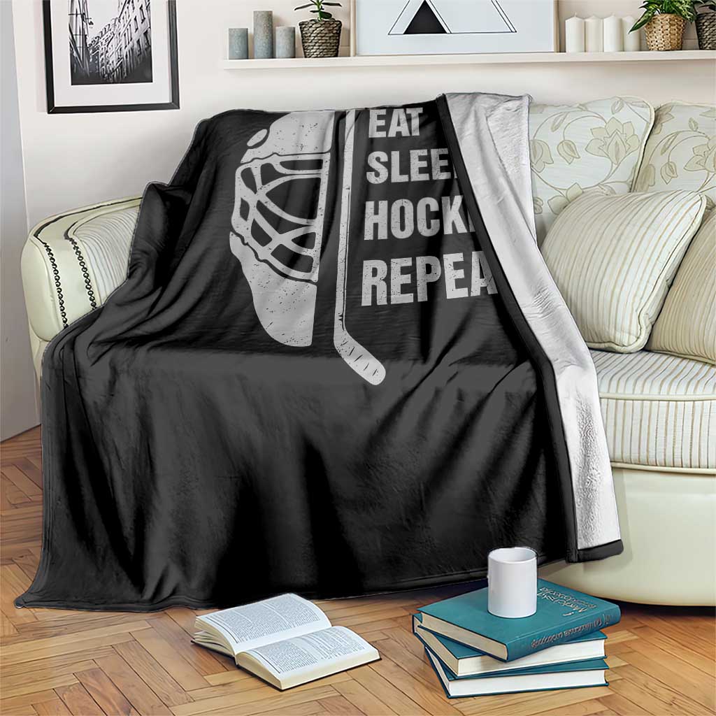 Ice Hockey Player Throw Blanket Funny Eat Sleep Hockey Repeat Sport Fan - Wonder Print Shop