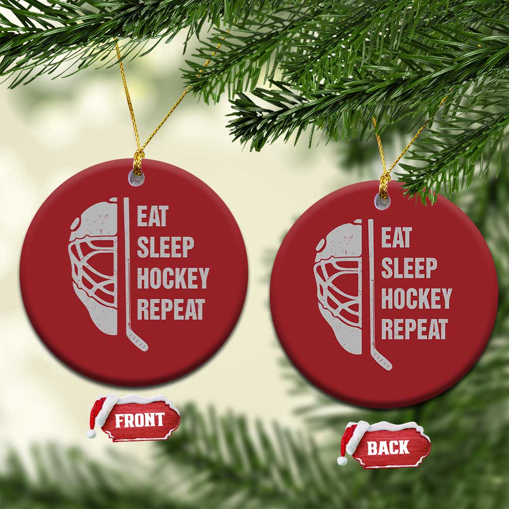 Ice Hockey Player Christmas Ornament Funny Eat Sleep Hockey Repeat Sport Fan - Wonder Print Shop