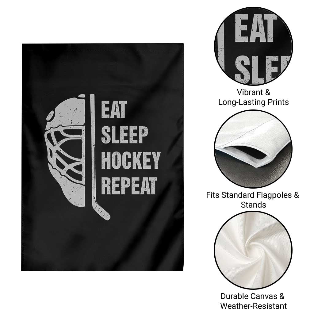 Ice Hockey Player Garden Flag Funny Eat Sleep Hockey Repeat Sport Fan - Wonder Print Shop