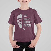 Ice Hockey Player T Shirt For Kid Funny Eat Sleep Hockey Repeat Sport Fan - Wonder Print Shop