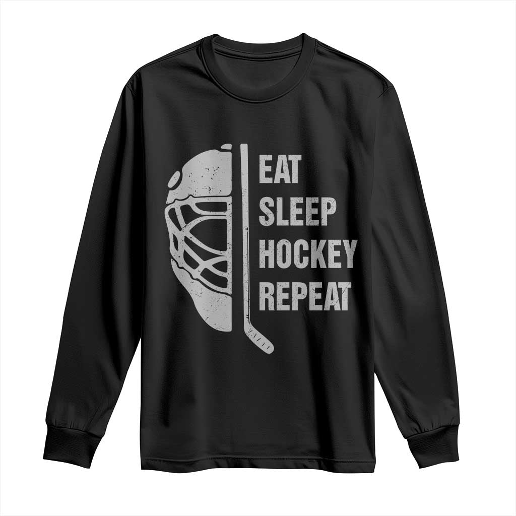 Ice Hockey Player Long Sleeve Shirt Funny Eat Sleep Hockey Repeat Sport Fan - Wonder Print Shop