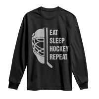 Ice Hockey Player Long Sleeve Shirt Funny Eat Sleep Hockey Repeat Sport Fan - Wonder Print Shop
