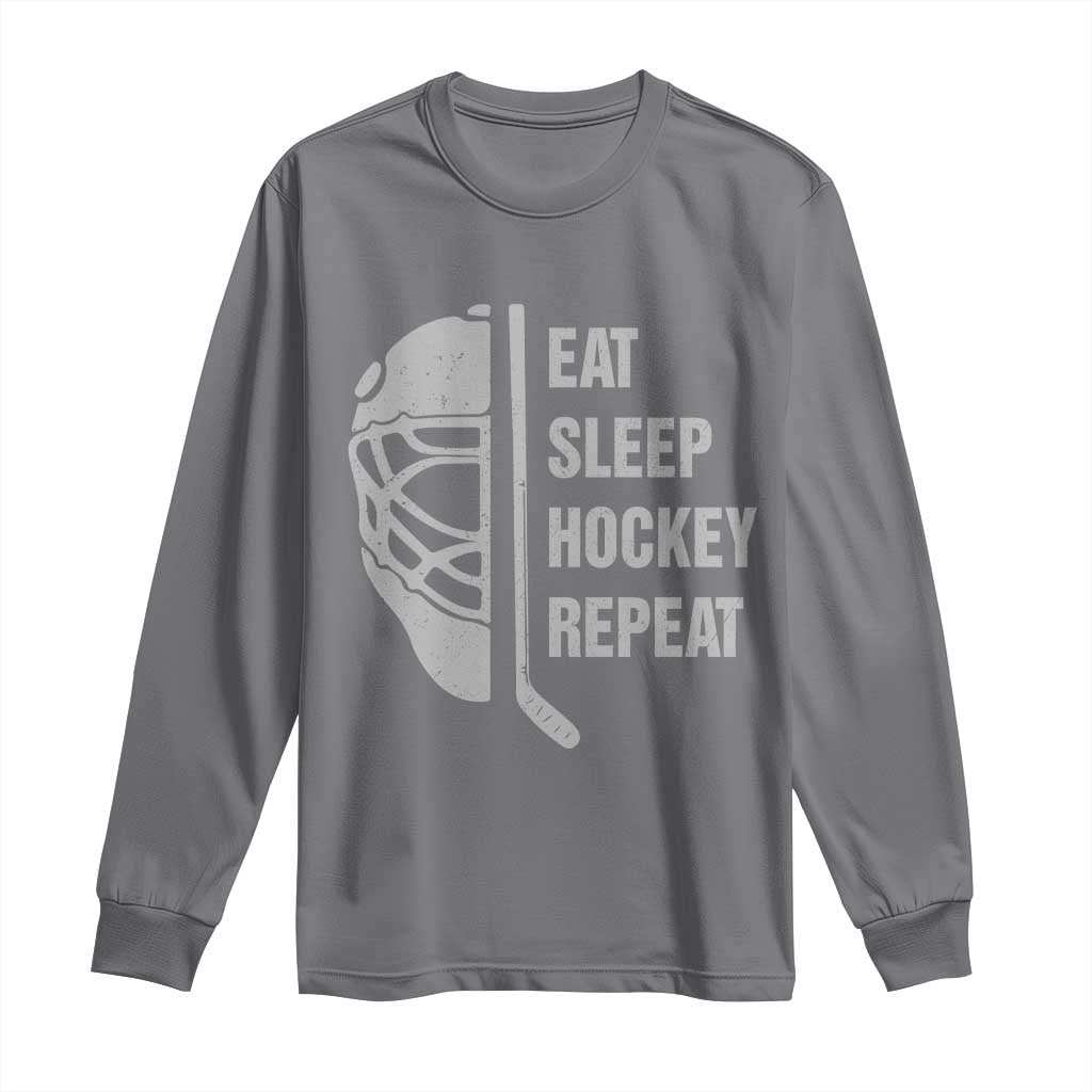 Ice Hockey Player Long Sleeve Shirt Funny Eat Sleep Hockey Repeat Sport Fan - Wonder Print Shop