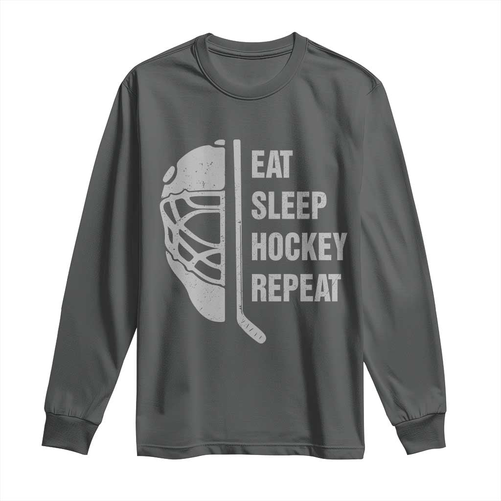 Ice Hockey Player Long Sleeve Shirt Funny Eat Sleep Hockey Repeat Sport Fan - Wonder Print Shop