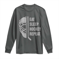 Ice Hockey Player Long Sleeve Shirt Funny Eat Sleep Hockey Repeat Sport Fan - Wonder Print Shop
