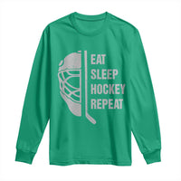 Ice Hockey Player Long Sleeve Shirt Funny Eat Sleep Hockey Repeat Sport Fan - Wonder Print Shop