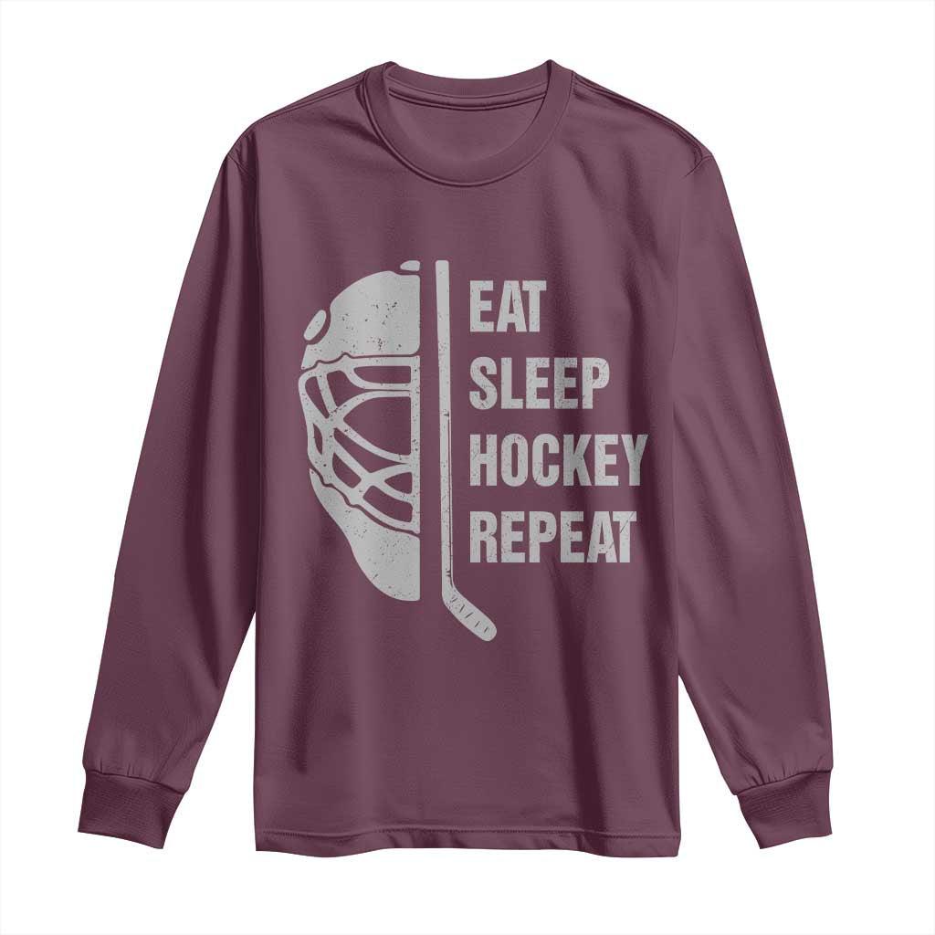 Ice Hockey Player Long Sleeve Shirt Funny Eat Sleep Hockey Repeat Sport Fan - Wonder Print Shop