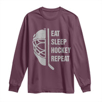 Ice Hockey Player Long Sleeve Shirt Funny Eat Sleep Hockey Repeat Sport Fan - Wonder Print Shop