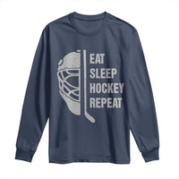 Ice Hockey Player Long Sleeve Shirt Funny Eat Sleep Hockey Repeat Sport Fan - Wonder Print Shop