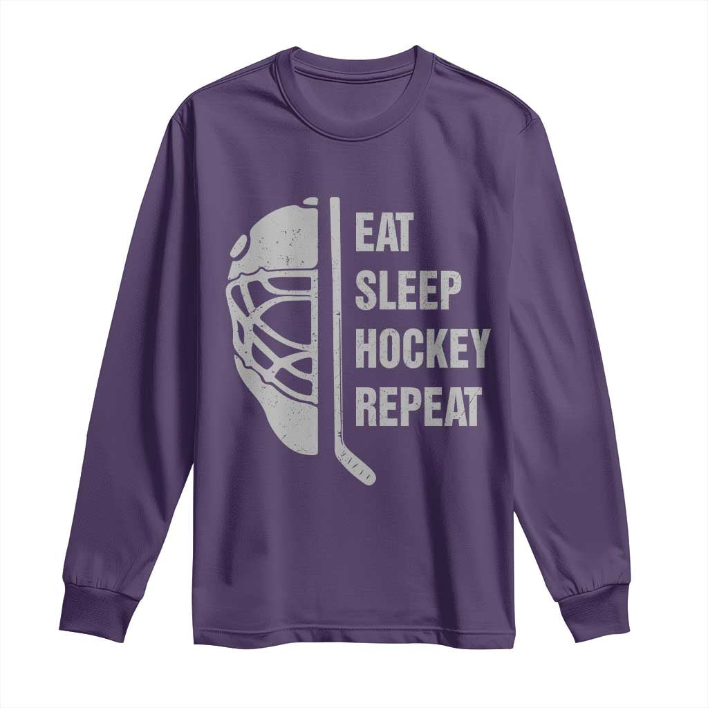 Ice Hockey Player Long Sleeve Shirt Funny Eat Sleep Hockey Repeat Sport Fan - Wonder Print Shop