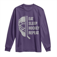 Ice Hockey Player Long Sleeve Shirt Funny Eat Sleep Hockey Repeat Sport Fan - Wonder Print Shop