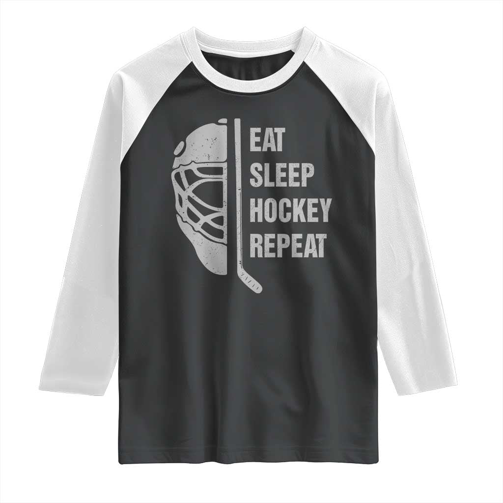 Ice Hockey Player Raglan Shirt Funny Eat Sleep Hockey Repeat Sport Fan - Wonder Print Shop