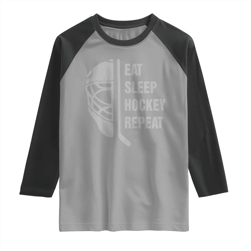 Ice Hockey Player Raglan Shirt Funny Eat Sleep Hockey Repeat Sport Fan - Wonder Print Shop