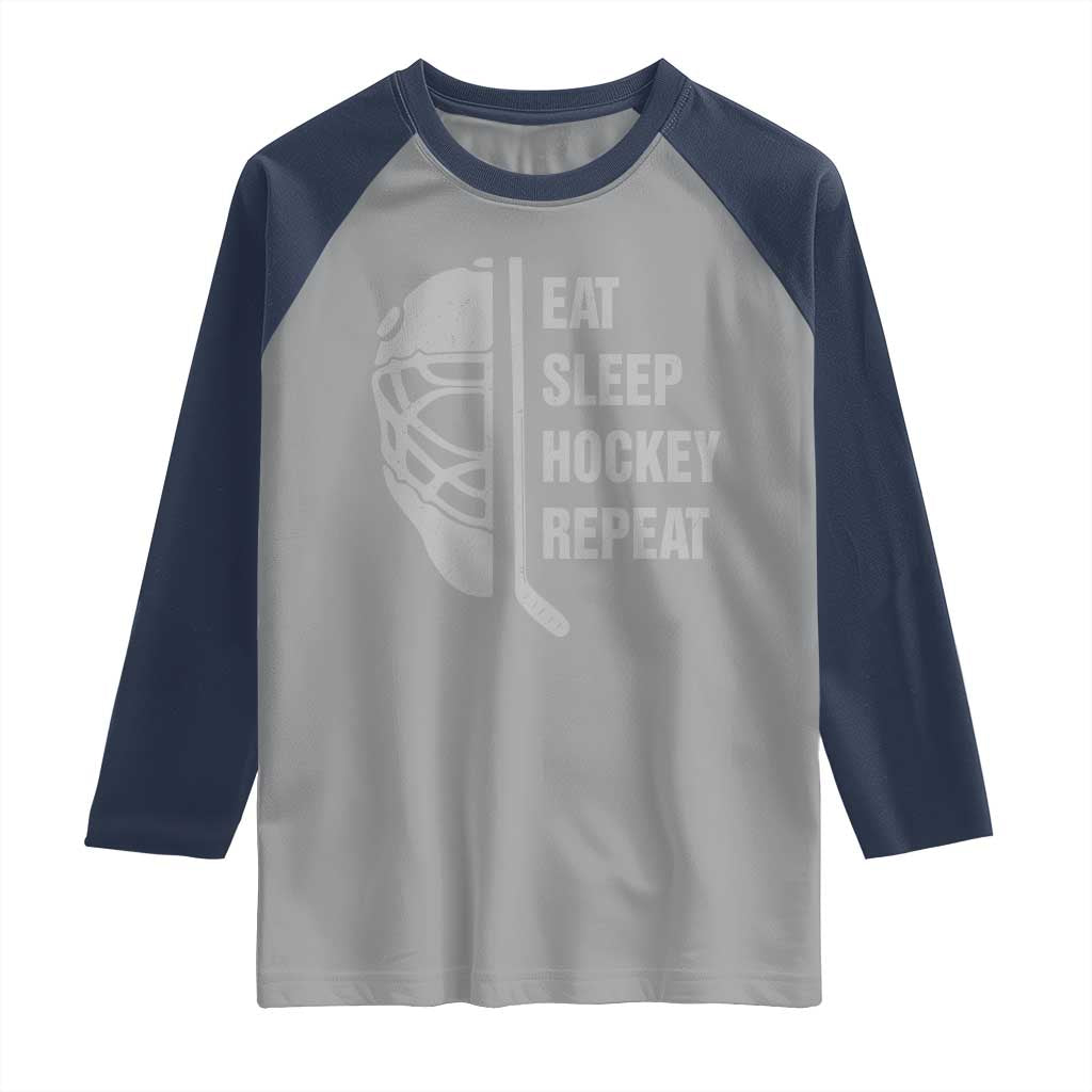 Ice Hockey Player Raglan Shirt Funny Eat Sleep Hockey Repeat Sport Fan - Wonder Print Shop