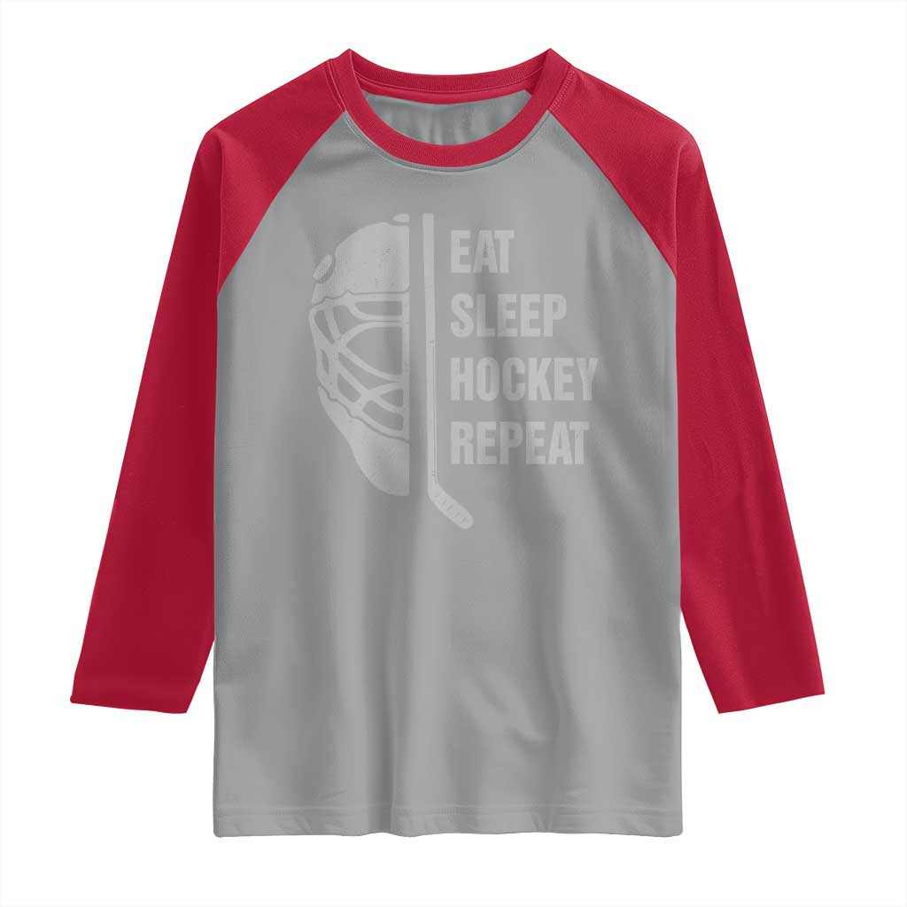 Ice Hockey Player Raglan Shirt Funny Eat Sleep Hockey Repeat Sport Fan - Wonder Print Shop