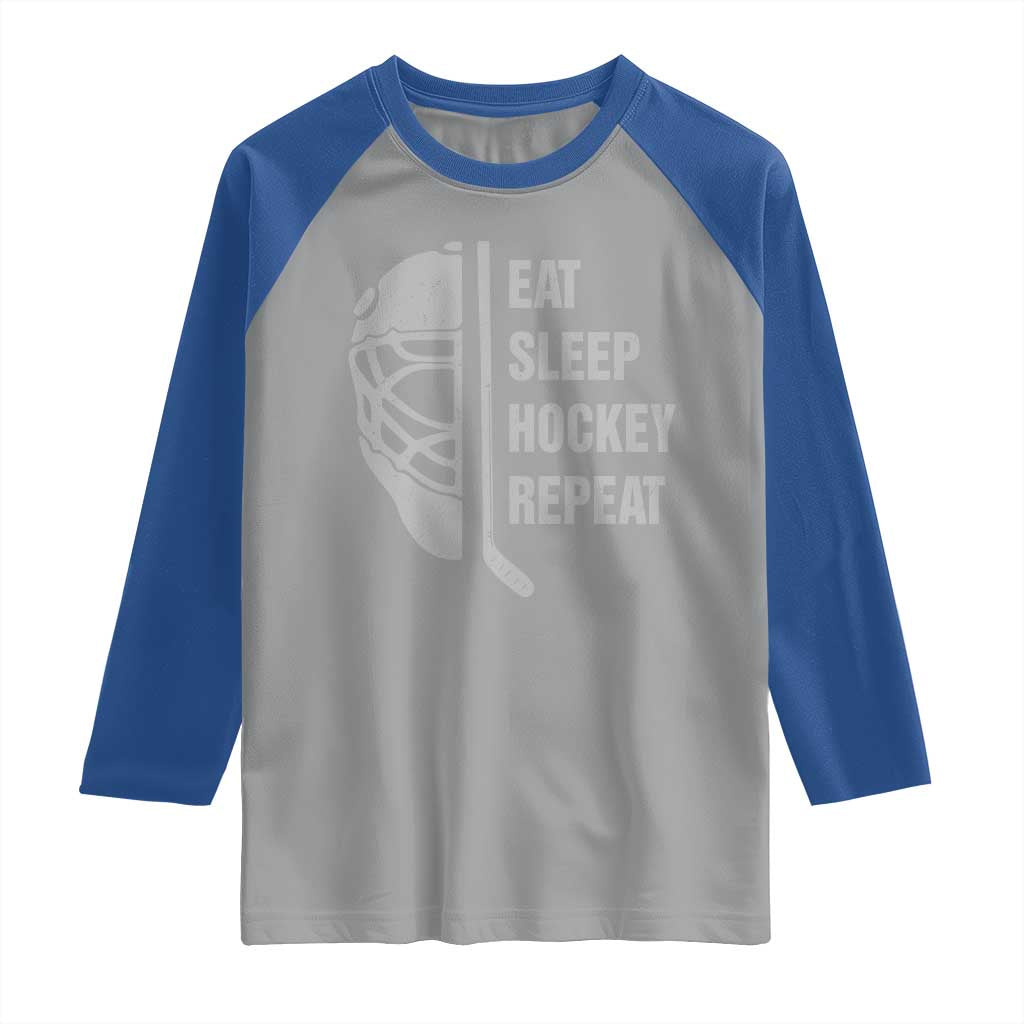 Ice Hockey Player Raglan Shirt Funny Eat Sleep Hockey Repeat Sport Fan - Wonder Print Shop
