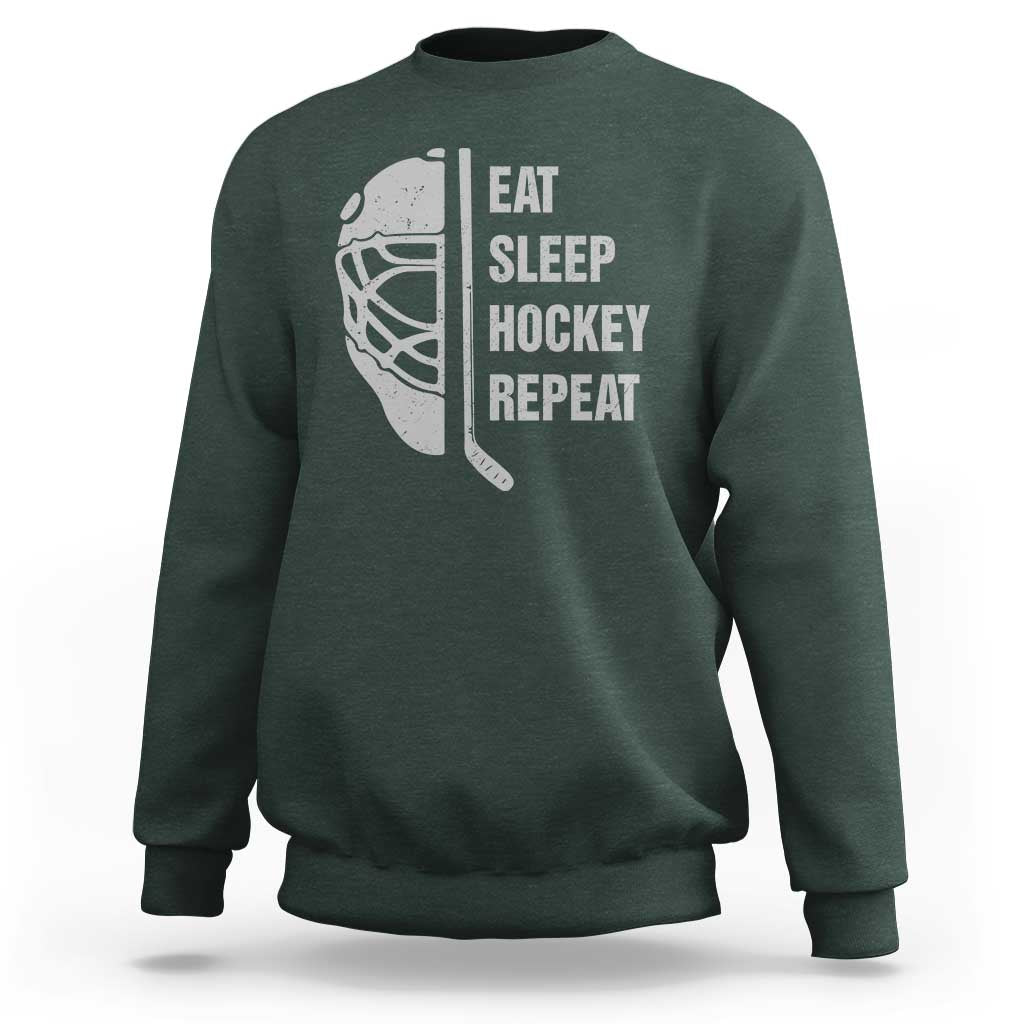 Ice Hockey Player Sweatshirt Funny Eat Sleep Hockey Repeat Sport Fan - Wonder Print Shop