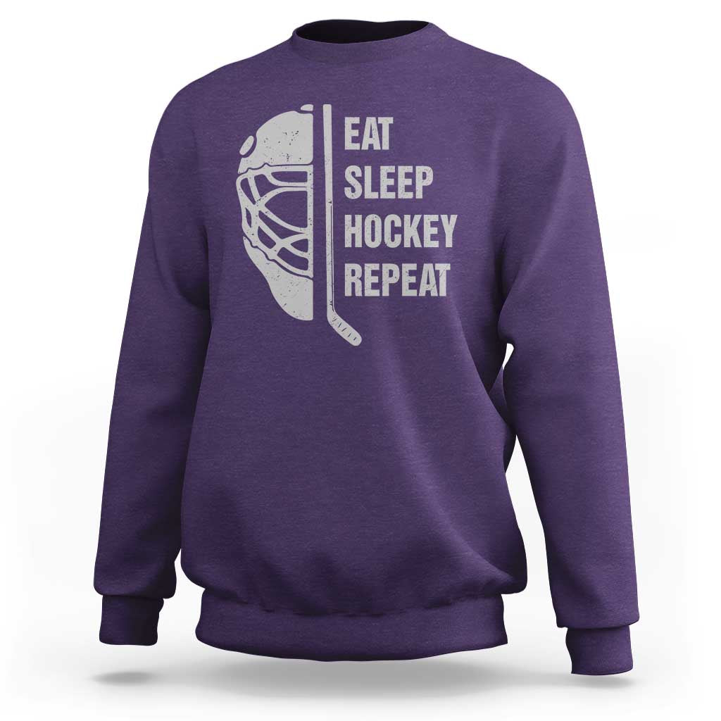 Ice Hockey Player Sweatshirt Funny Eat Sleep Hockey Repeat Sport Fan - Wonder Print Shop