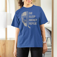 Ice Hockey Player T Shirt For Women Funny Eat Sleep Hockey Repeat Sport Fan - Wonder Print Shop