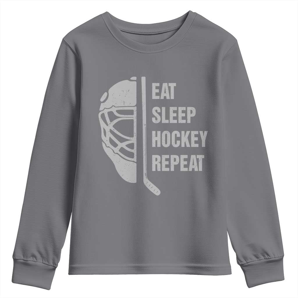 Ice Hockey Player Youth Sweatshirt Funny Eat Sleep Hockey Repeat Sport Fan - Wonder Print Shop