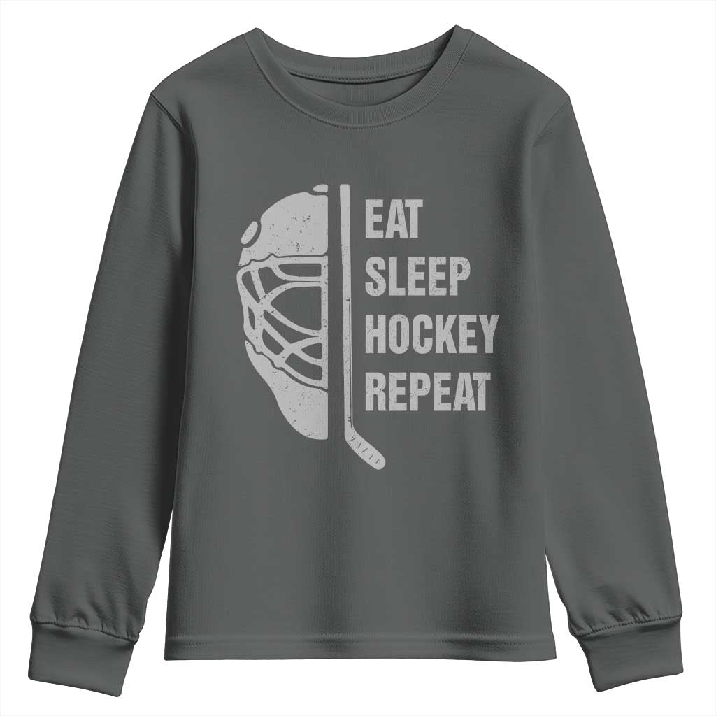 Ice Hockey Player Youth Sweatshirt Funny Eat Sleep Hockey Repeat Sport Fan - Wonder Print Shop