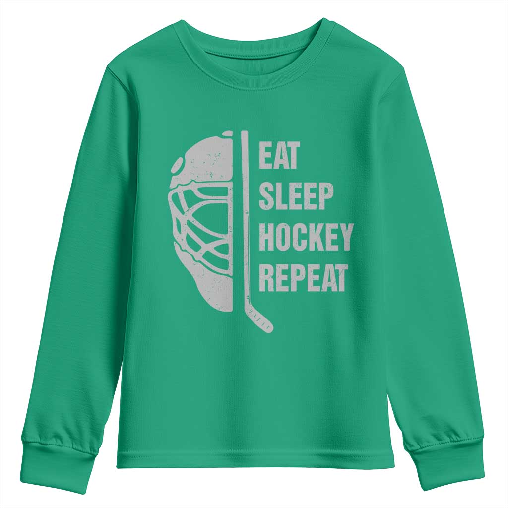 Ice Hockey Player Youth Sweatshirt Funny Eat Sleep Hockey Repeat Sport Fan - Wonder Print Shop