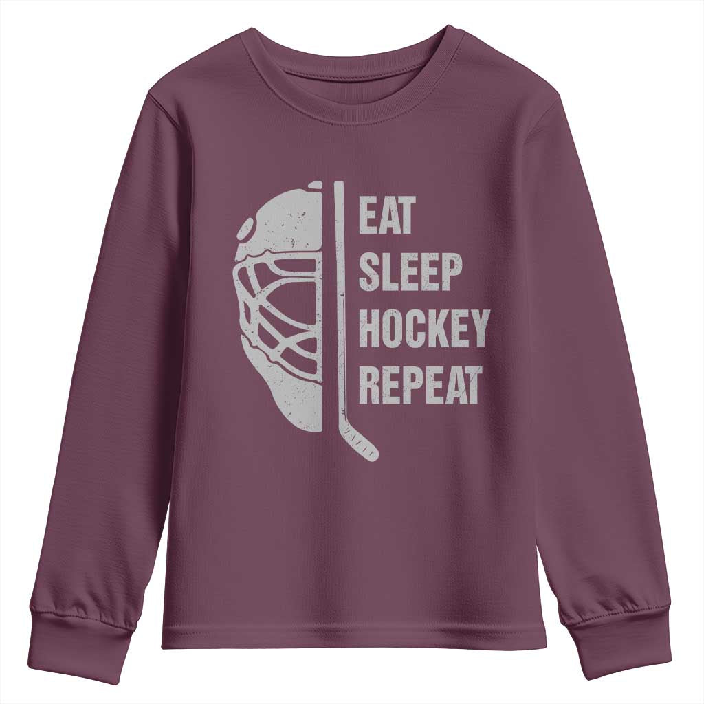 Ice Hockey Player Youth Sweatshirt Funny Eat Sleep Hockey Repeat Sport Fan - Wonder Print Shop