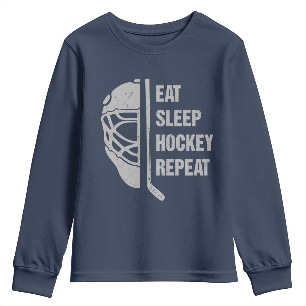 Ice Hockey Player Youth Sweatshirt Funny Eat Sleep Hockey Repeat Sport Fan - Wonder Print Shop