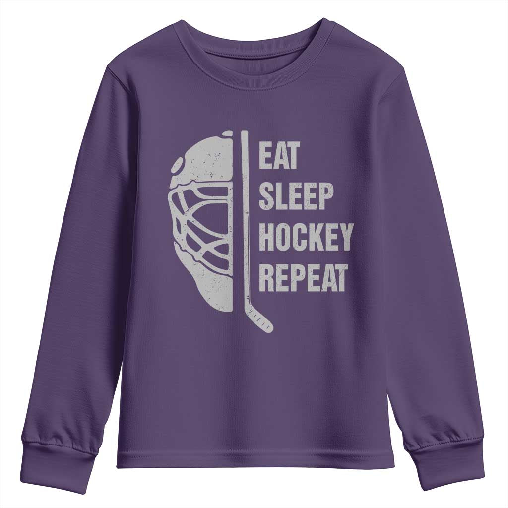 Ice Hockey Player Youth Sweatshirt Funny Eat Sleep Hockey Repeat Sport Fan - Wonder Print Shop