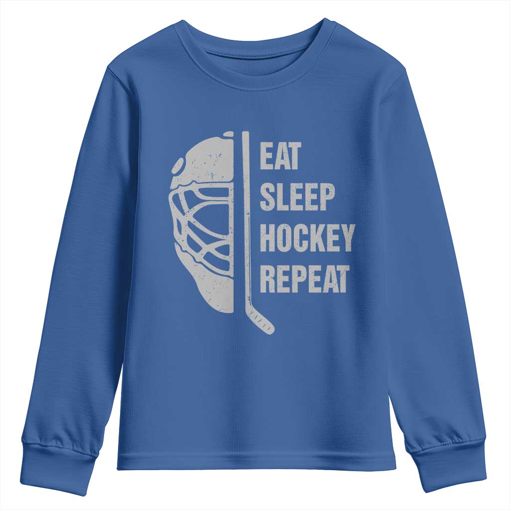Ice Hockey Player Youth Sweatshirt Funny Eat Sleep Hockey Repeat Sport Fan - Wonder Print Shop