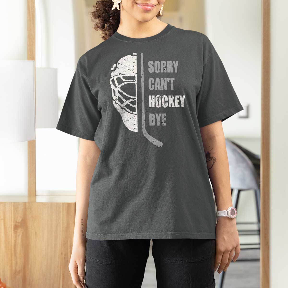 Ice Hockey Player T Shirt For Women Retro Sorry Cant Hockey Bye - Wonder Print Shop