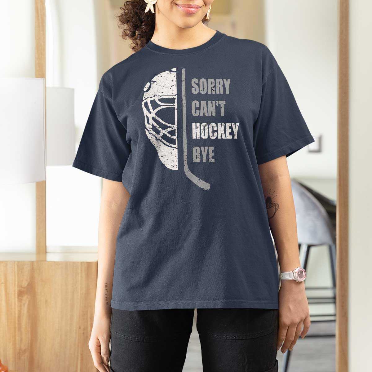 Ice Hockey Player T Shirt For Women Retro Sorry Cant Hockey Bye - Wonder Print Shop