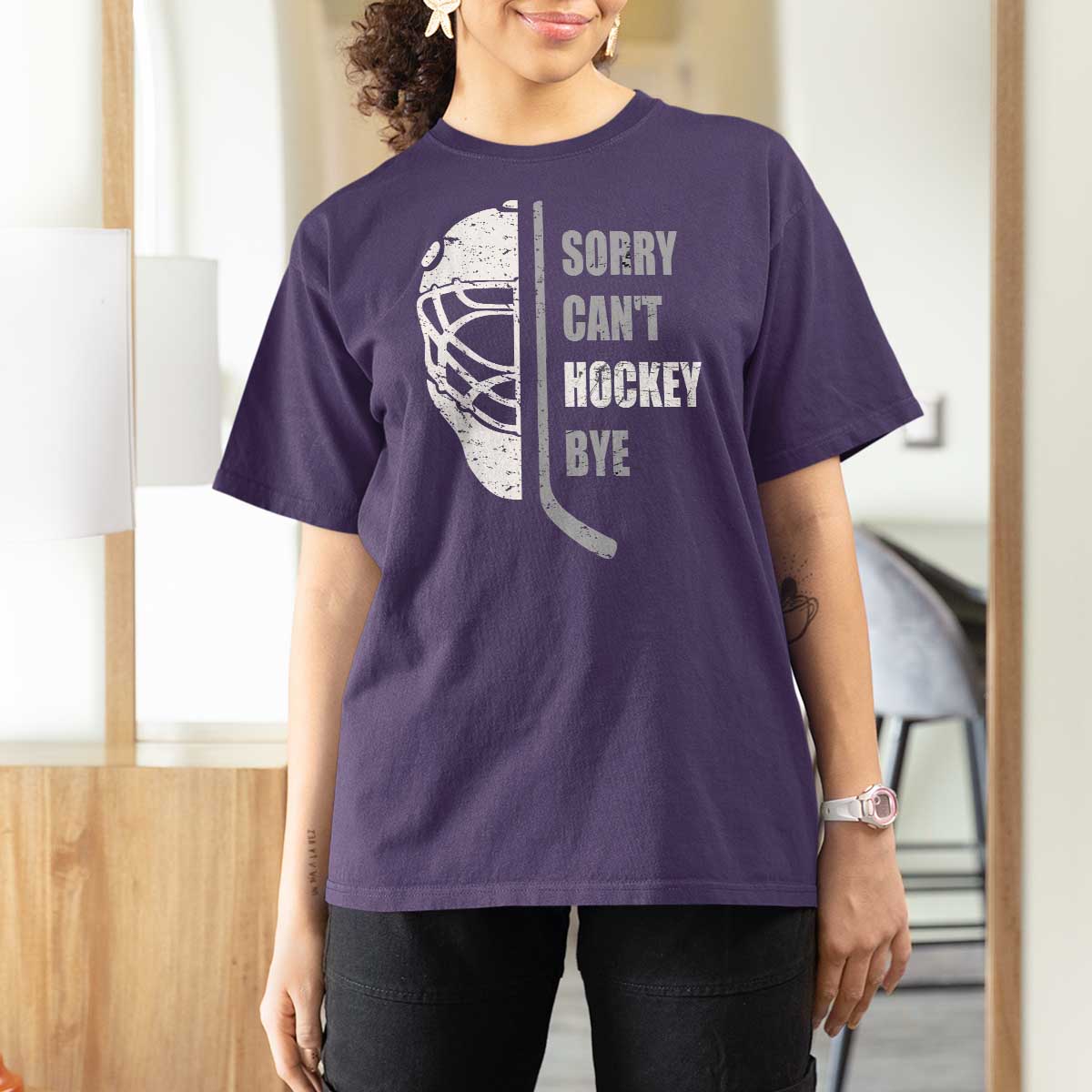 Ice Hockey Player T Shirt For Women Retro Sorry Cant Hockey Bye - Wonder Print Shop