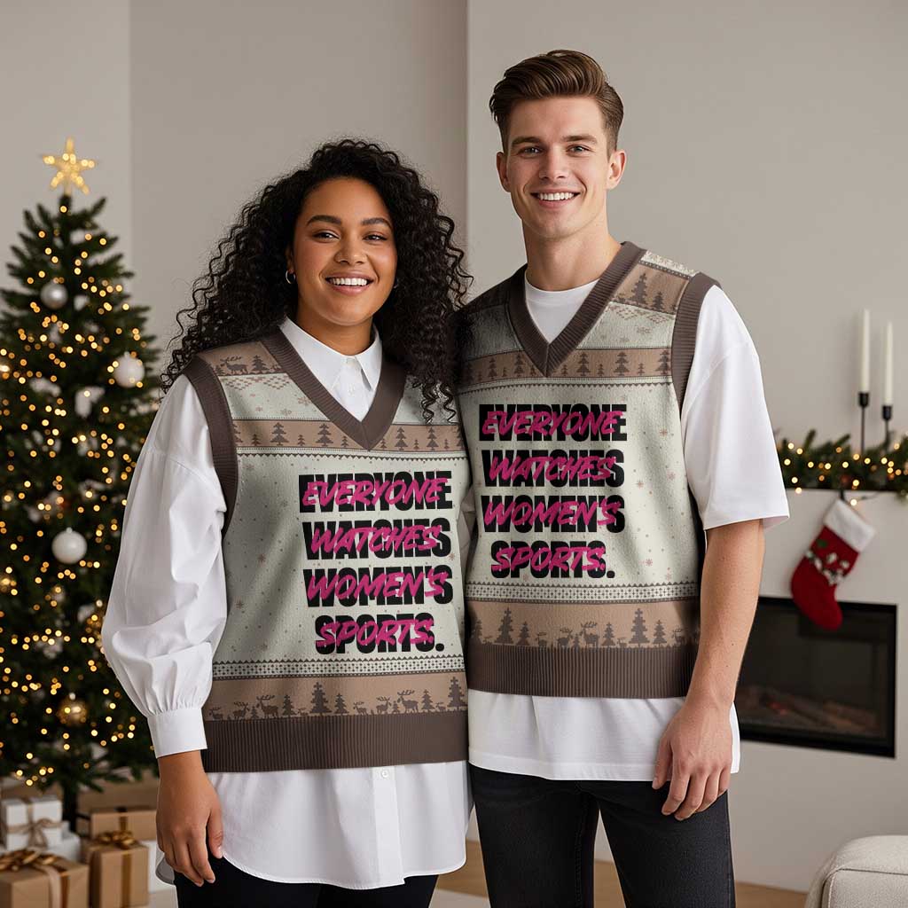 Womens Sports V-Neck Knit Sweater Vest Feminist Body Positivity Inclusive Equality - Wonder Print Shop