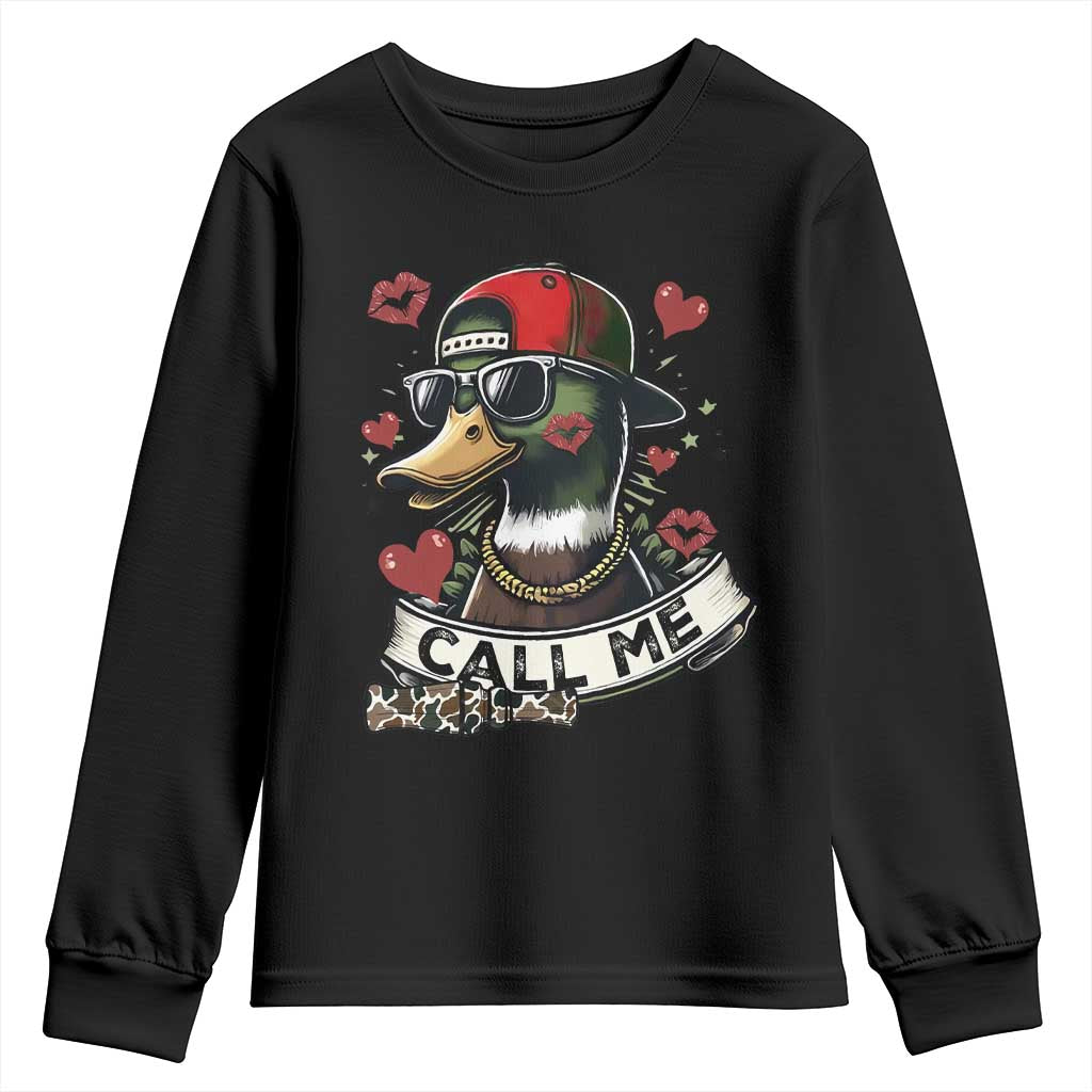 Valentine Mallard Duck Youth Sweatshirt Camo Hunting Valentines Day Gift For Her