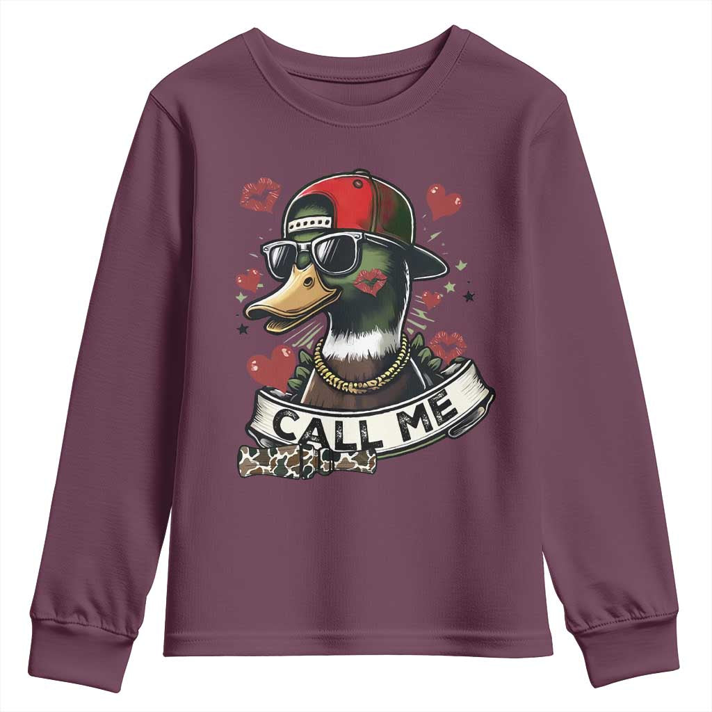 Valentine Mallard Duck Youth Sweatshirt Camo Hunting Valentines Day Gift For Her