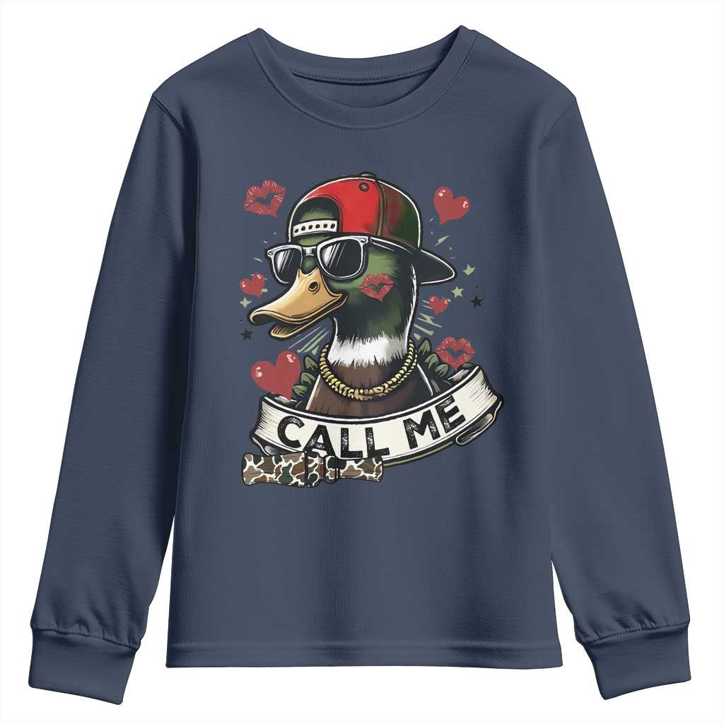 Valentine Mallard Duck Youth Sweatshirt Camo Hunting Valentines Day Gift For Her