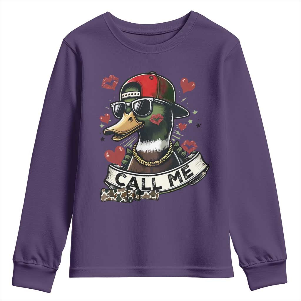 Valentine Mallard Duck Youth Sweatshirt Camo Hunting Valentines Day Gift For Her