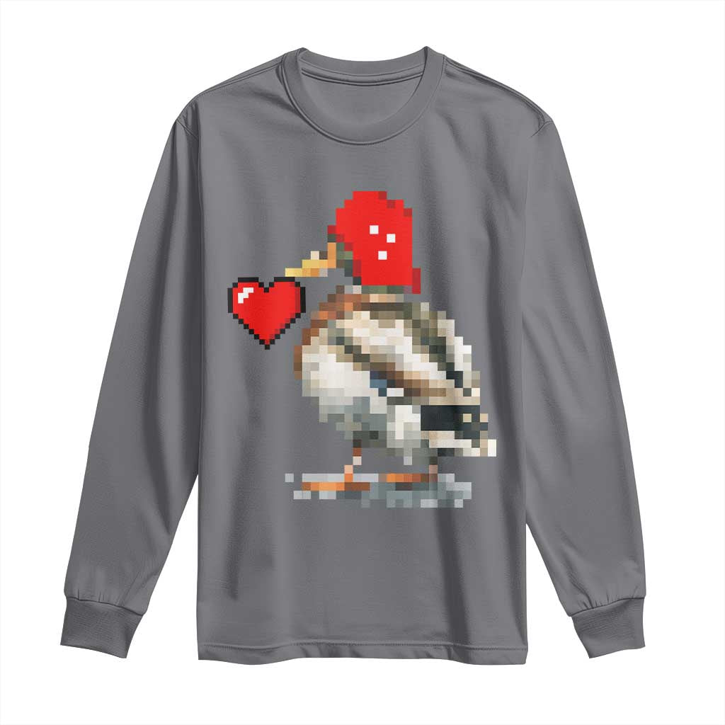 Pixel Valentine Mallard Duck Long Sleeve Shirt Hunting Valentines Day Gift For Her