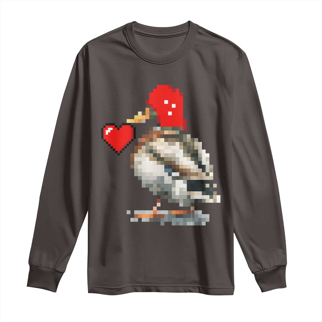 Pixel Valentine Mallard Duck Long Sleeve Shirt Hunting Valentines Day Gift For Her