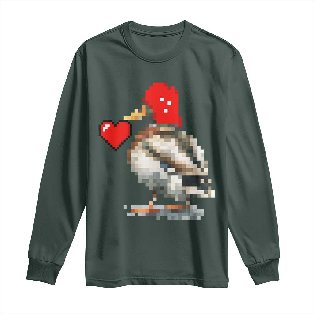 Pixel Valentine Mallard Duck Long Sleeve Shirt Hunting Valentines Day Gift For Her