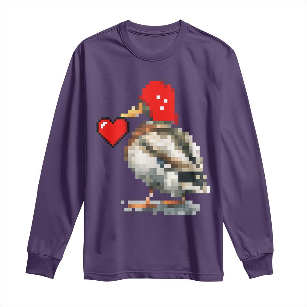 Pixel Valentine Mallard Duck Long Sleeve Shirt Hunting Valentines Day Gift For Her