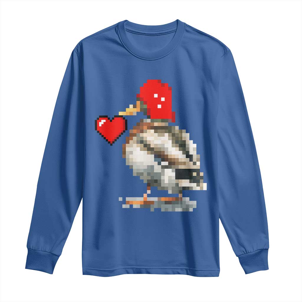 Pixel Valentine Mallard Duck Long Sleeve Shirt Hunting Valentines Day Gift For Her